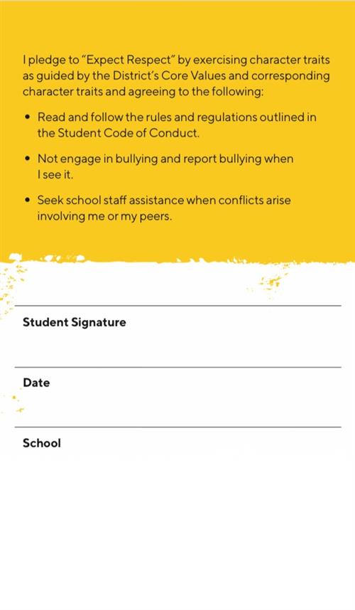 The back of the Expect Respect pledge card 